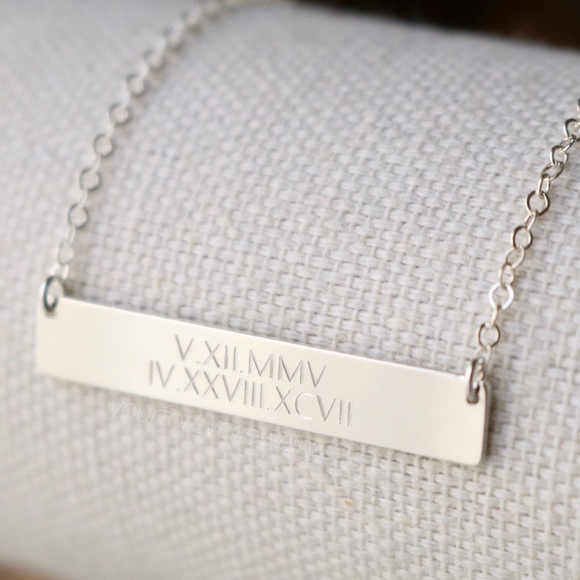 Sterling Silver Double Line Engraved Bar Necklace - Picture 1 of 7